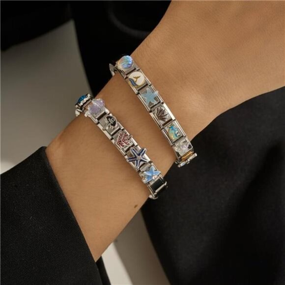 Silver Dainty Italian Charm Bracelet Set For Women Diy Handmade Starter Set - Picture 5 of 6